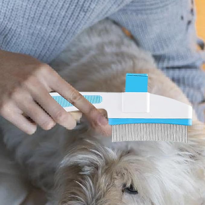 Cat Hair Brush for Dogs and Cats, Dog Grooming Supplies with Easy Release Button, Puppy Flea Cleaning Comb for Bathing Long and Short Hair Pets, Indoor Outdoor Removal, Soft Gentle Grooming Tool