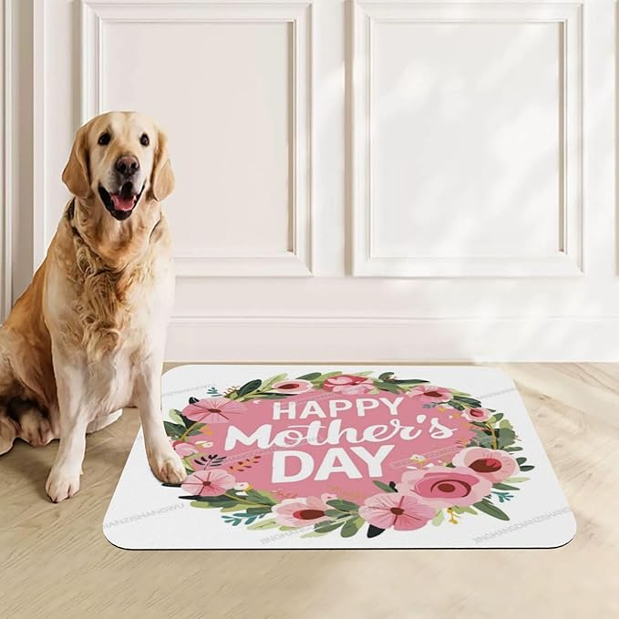 Dog Food Mat Dog Mat for Food and Water 18X12In Happy Mother's Day Floral Gift Mom R No Stains Cat Pet Feeding Mats Water Bowl for Messy Drinkers