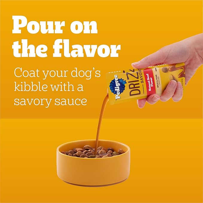 Pedigree Drizzlers for Dogs, Wet Dog Food Gravy Savory Sauce Multipack, 60g Dual-Serving Pouch, 8 Count, Pack of 6 (48 Pouches, 96 Servings Total)