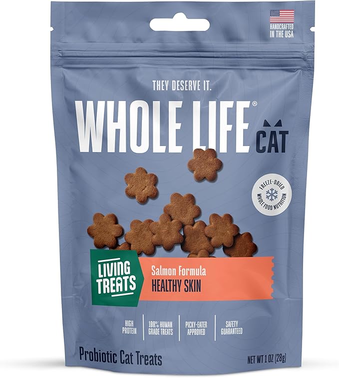 Whole Life Cat Living Treats for Cats – Human Grade Probiotics for Allergy & Itchy Skin Relief, Natural Digestive Support, Healthy Cat Snacks for Felines - Salmon & Yogurt, 1 oz (Pack of 1)