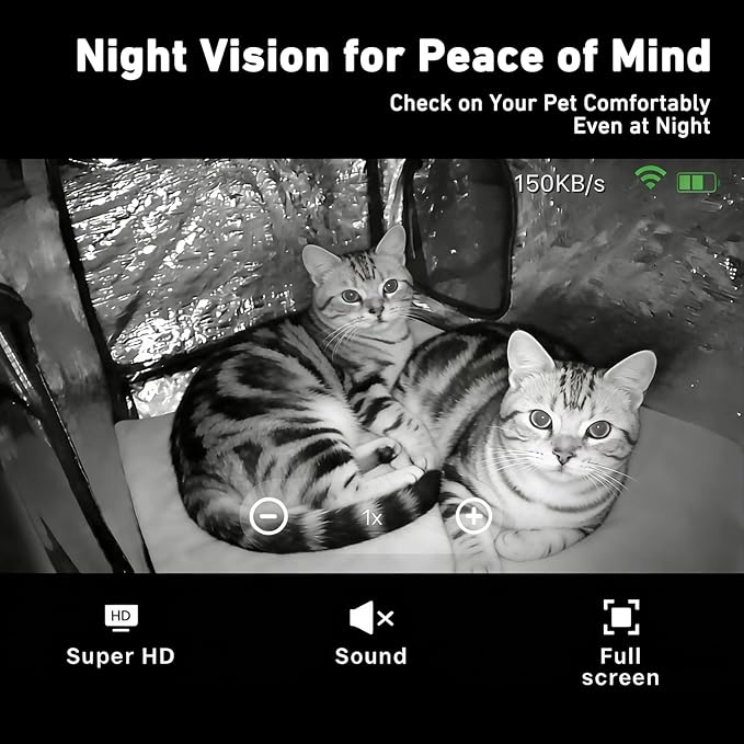 Mini WiFi Camera for Heated Cat House, 1080P HD, Night Vision, Motion Detection, 130°Ultra-Wide Angle, Local & Cloud Storage(SD Card Not Included), Remote Monitoring Anytime(Plug-in Use Only)