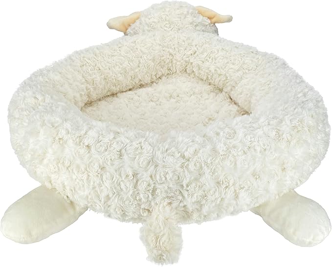 Multipet Lamb Chop Dog Bed - Ultra Plush Polyester w/ Removable Soft Foam & Non-Skid Bottom - Gentle Machine Washable - Durable Dog Bed for All Dogs (27", White)