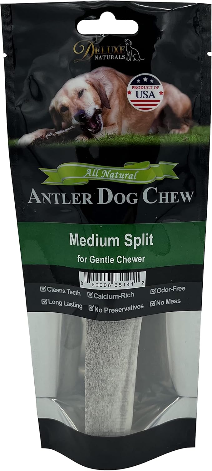 1 Piece Medium Split Elk Antler Dog Chew (5.5 to 7 inches) – All Natural, Premium Grade A, Odor-Free, USA-Sourced – Long-Lasting Dental Treats for Small Dogs Under 35 lbs