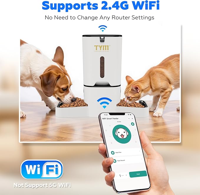 TYM Dual Automatic Cat Feeder for 2 Cats, 7L WiFi Cat Food Dispenser with Smart App Control, Programmable Feeding Schedule for Multiple Pets, Stainless Steel Double Bowls, Detachable for Easy Clean