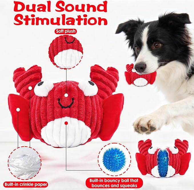 Squeak Dog Toys for Aggressive Chewers, No Stuffing Squeak Dog Chew Toys for Aggressive Chewers, Interactive Dog Toy Ball with Crinkle Paper for Medium Dogs, Large & Small Breeds (F-Whale+Fish)