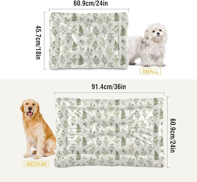 Dog Bed for Crate Washable Pet Sleep Pad, Floral Print Kennel Mat with Non-Slip Bottom, Soft Fluffy Supplies Pet for Dogs and Cats (24x18 inch)