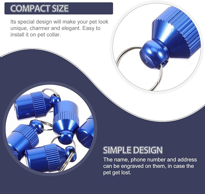 STOBAZA 5pcs Aluminum Alloy Pet Id Tags Blue Anti-Lost Collar Hanging Name Tags for Dogs and Puppies with Address Holder for Pet Supplies