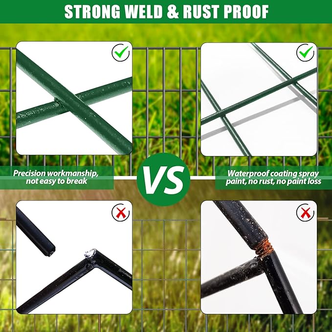 10 Pack Garden Fence Animal Barrier Fencing 1.44 inch Spacing Total 10.8ft (L) x 24in High Rustproof Metal Wire Yard Blocker Rabbit Dog Border for Outdoor Flower Bed Decor Green