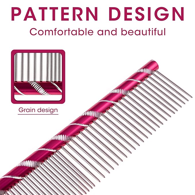 MEKBOK Dog Comb Grooms Cats As Well - for Medium to Thick Coats - 8 Inch Length - Rounded Spine - Grooming Tool for Mats and Shedding (Red)