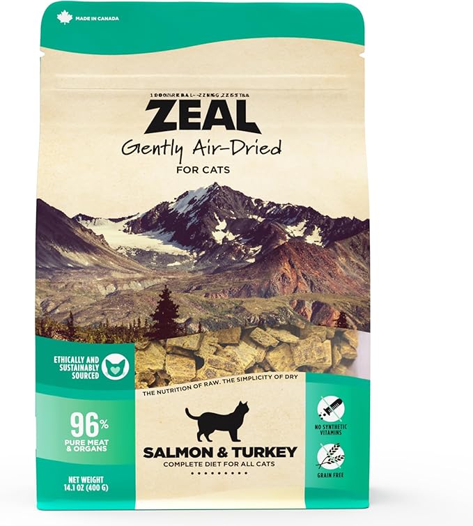 ZEAL Canada Air-Dried Salmon & Turkey Recipe for Cats - Superfood Omega-3 Rich, Dual-Protein, Grain Free, No Fillers, Complete Nutrition (Salmon & Turkey, 14.1 oz)