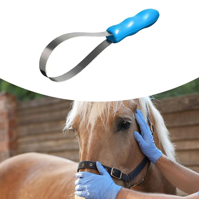 Pet Shedding Blade Hair Remover Tool with Handle for Dogs Cats Horses Animal Grooming Comb Stainless Steel Double Sided Design 12.40 Inch- Single Loop