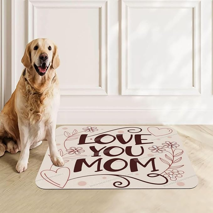 Dog Food Mats for Floors Absorbent Pet Cat Food Mat Happy Mother's Day Floral Gift for Mom Hs Non Slip Dogs Bowl Mats Water Dog Placemats Feeding Mat Pet Supplies 18X12In