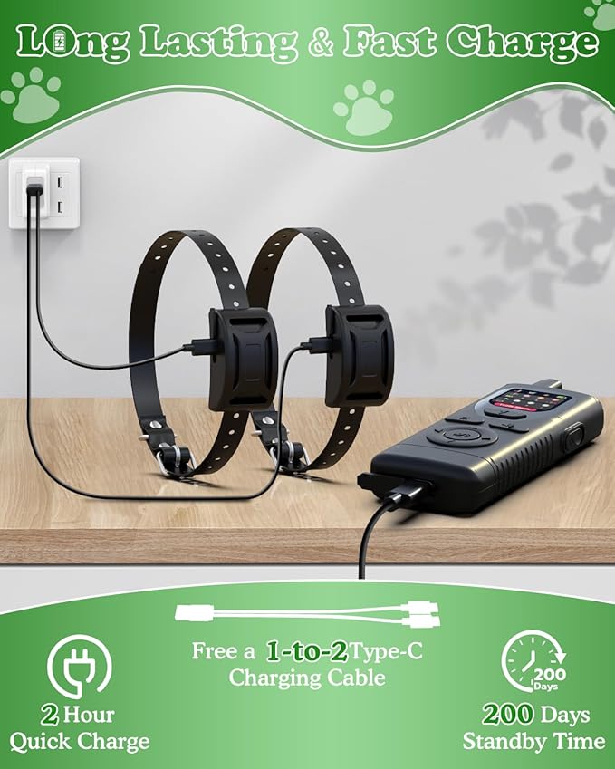 Wireless Dog Fence for 2 Dogs, Electric Dog Fence, Outdoor Portable Pet Containment System with Remote Training Collar, Adjustable Trength and Collar for Big Medium Small Dogs