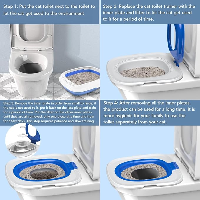 Cat Toilet Training Kit, Detachable Design for Easy Cleaning Reusable Removable Pet Toilet Trainer Seat Universal Reusable Environmentally Friendly Cat Toilets Trainer for Pet (Blue)