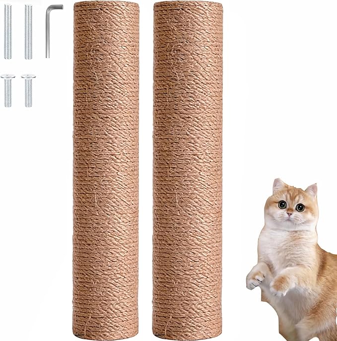 M8 Cat Scratching Post Replacement,15.7Inch Sisal Pole Cat Tree Replacement Post with Screws,DIY Scratcher,Pad, Crafts Gardening Hammock Home Decorating (Brown, M8*2poles*40cm/15.7inch)