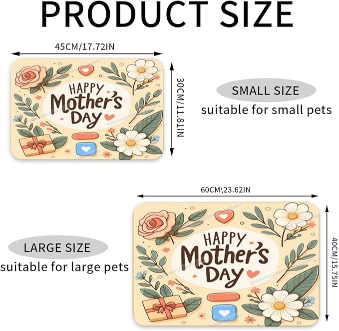 Pet Feeding Mat for Floors Waterproof Dog Mat for Food and Water Happy Mother's Day Floral Gift Mom Do Absorbent Quick Dry Non Slip Mats Cat Bowls 18X12In