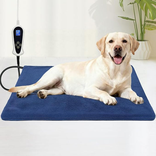Bestio Dog Heating Pad,28×18 in Heated Dog Bed with Constant Heat & Auto Modes，MET&UL Certified Pet Heating Pad with Soothing Warmth,Chew-Resistant Cord,Waterproof Washable Cover- Blue