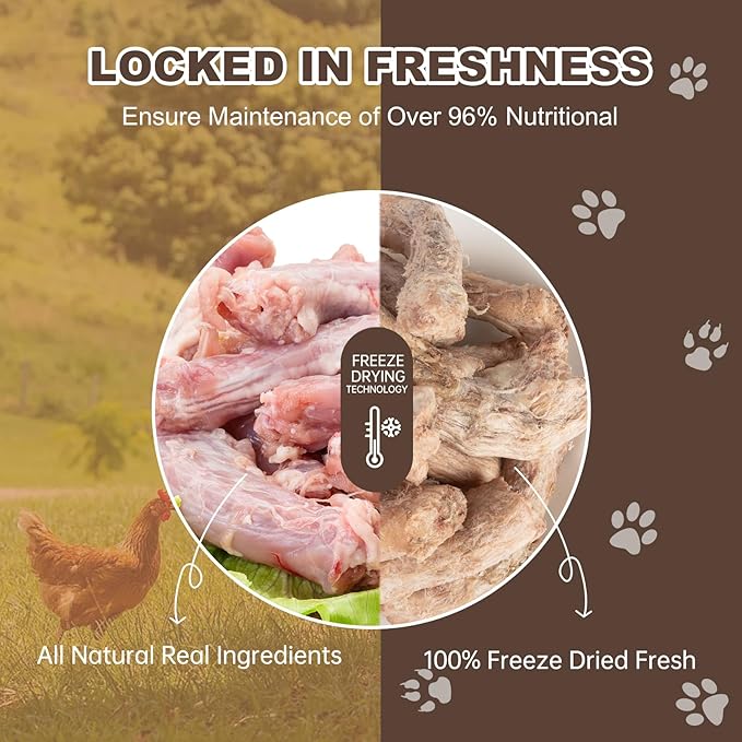 Freeze-Dried Chicken Necks Dog Cat Treats,Single Ingredient Turkey Necks High Protein,Grain Free for Teeth Cleaning & Support Joints(20 Pcs)