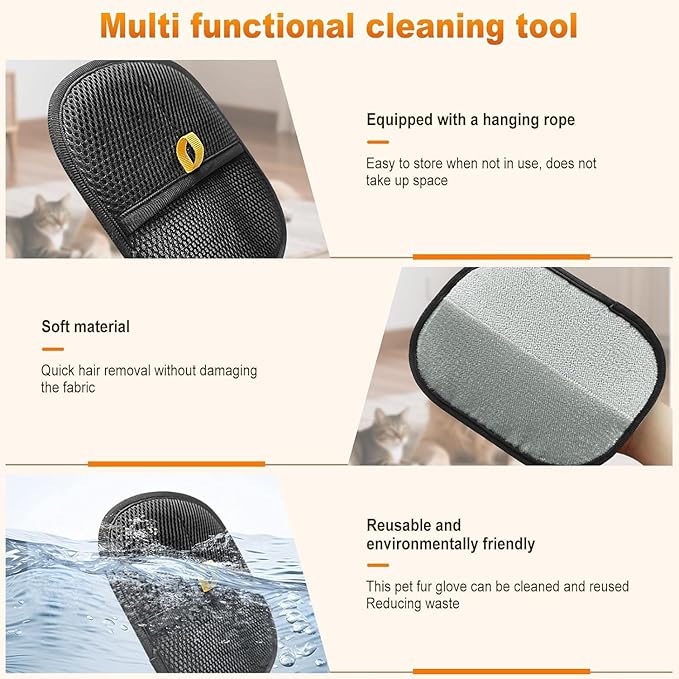 Electrostatic Pet Hair Removal Glove for Cats & Dogs, Efficient Reusable Cat Hair Remover Mitt with Static Charge, Cat Grooming Gloves for Hair Removal for Furniture, Clothes, Bedding (3)