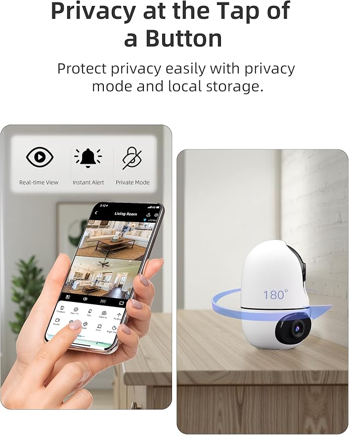 virtavo Pet Camera Indoor for Dogs & Cats, 360° PTZ Pet Monitor with Motion Tracking, Dual‑Lens, 2‑Way Audio, Night Vision, No Subscription, Wi‑Fi 6 (2.4GHz/5GHz), SD & Cloud Storage