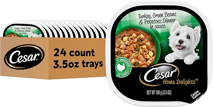 Cesar Home Delights Adult Wet Dog Food, Turkey, Green Beans & Potatoes Dinner in Sauce, Wet Food for Dogs, 3.5 oz Tray, 24 Count