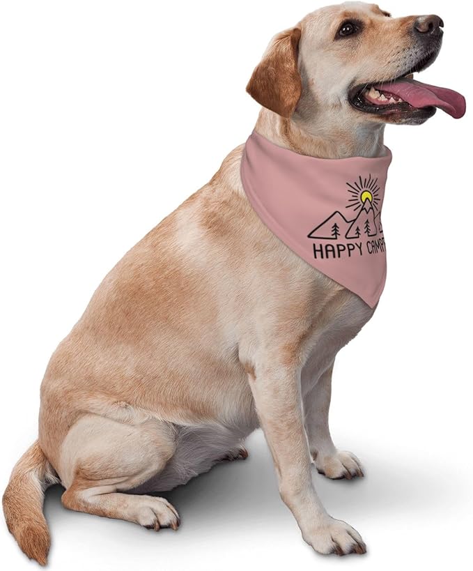 Happy Camper Summer Dog Bandana，Adorable Puppy Accessory for The avid Camper ，Pet Neckerchief for Pets Daily Wear Photo Prop Party Supplies,Funny Cute Dog Bandana (Pink)