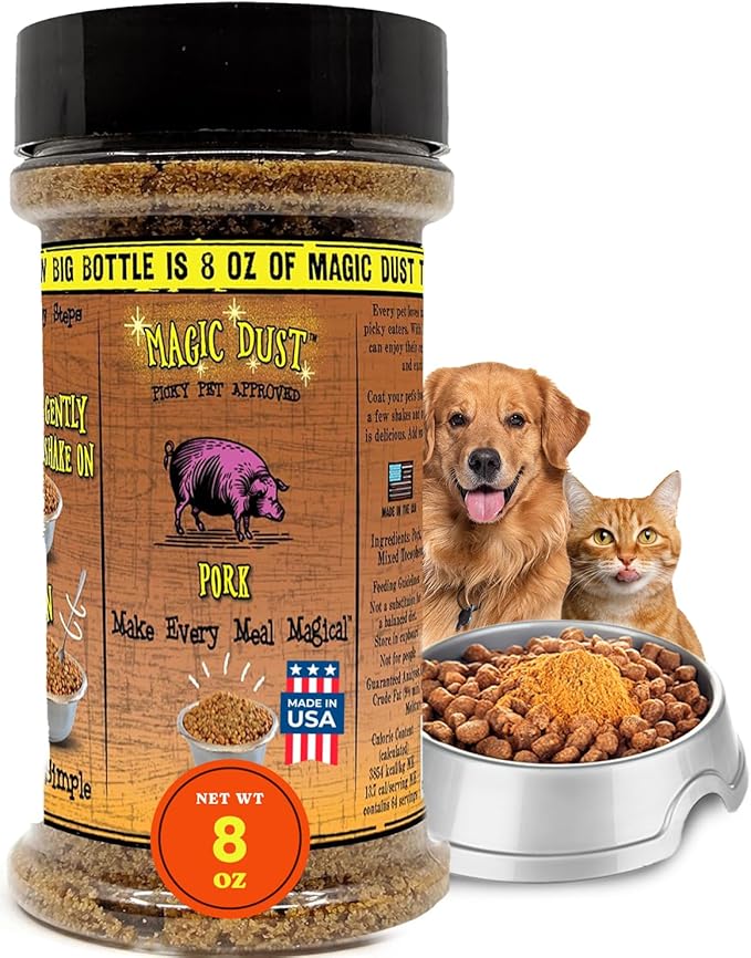 Wild Meadow Farms - Magic Dust Pork Jerky Topper, Single Protein Pet Food Topper for Dogs & Cats, Enhance Flavor & Elevate Mealtime Excitement for Picky Eaters - 8 Ounce Bottle in Pork Flavor