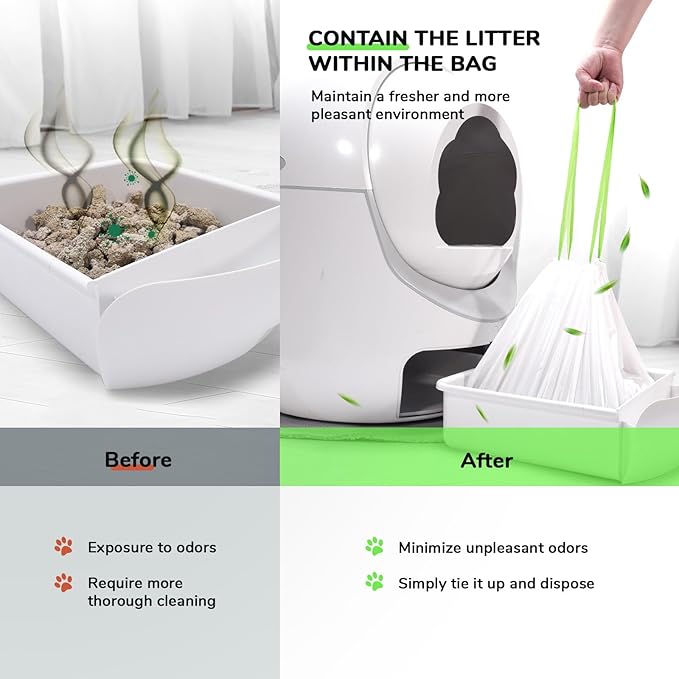 120 Count 15 Liters Cat Litter Bags and 65 Count Drawstring Cat Litter Bags for Most Auto Self-Cleaning Litter Box, Extra Thick Pet Litter Drawer Liners Replacement