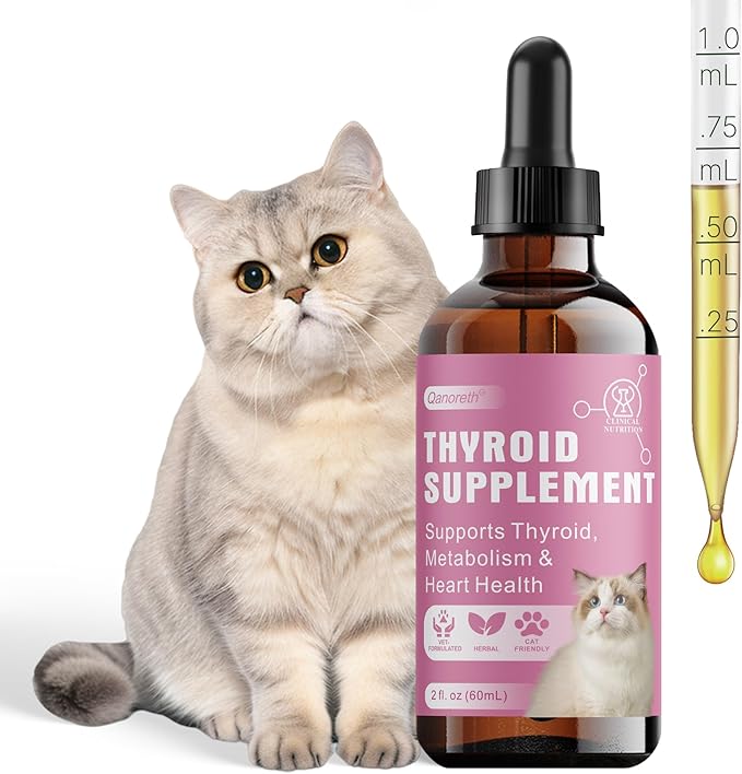 Thyroid Support for Cats, Natural Cat Appetite Stimulant & Cat Weight Gainer Drops – Helps Support Metabolism, Energy & Weight Gain for Cats – Vet-Formulated Herbal Liquid Supplement, 2 fl oz