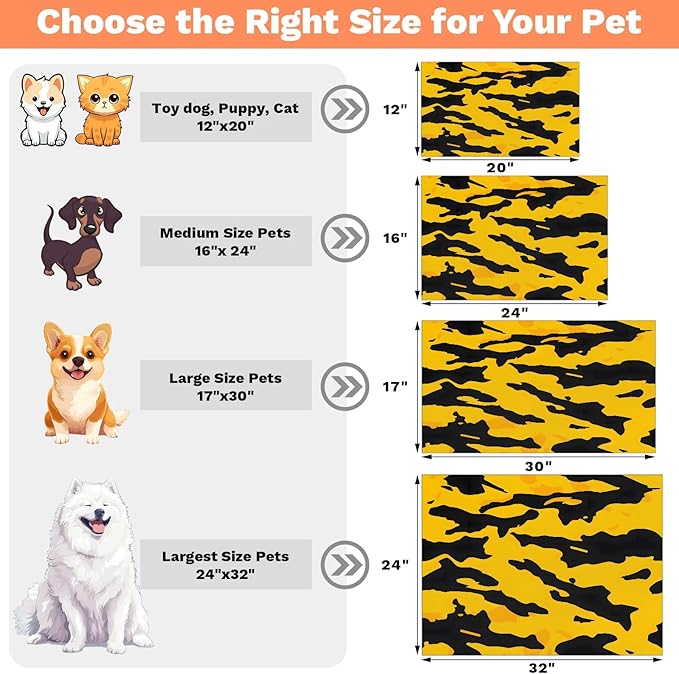 Yellow Camouflage Dog Food Mat for Floors Absorbent Dog Bowl Mat for Food and Water Dispenser Quick Dry Cat Food Placemat Pet Supplies 12" x 20", Camo