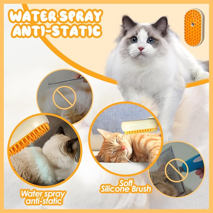 Steam Grooming Brush for Pets - Easy to Clean Tool for Hair Removal from Cats & Dogs With Steam Technology (O Coffee)