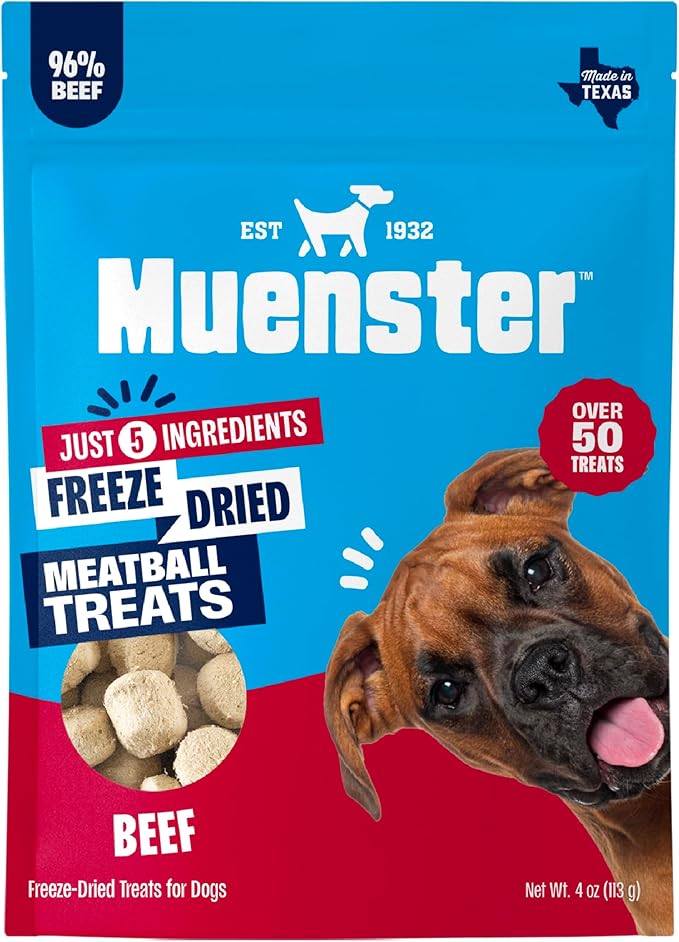 Muenster Freeze Dried Beef Meatball Dog Treats 4 oz - Grain Free, Made in USA