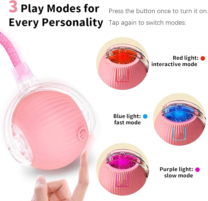 Interactive Cat Toys for Indoor Cats Smart Automatic Ball Rolling for Bored Kitten Pet Upgraded Speedy Moving Chase Dogs Toy Valentine's Day Gift Pink