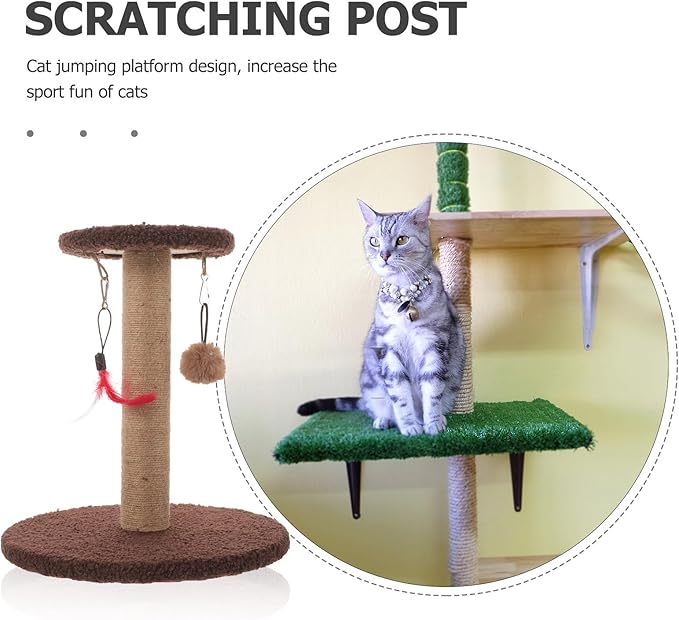 Cabilock Cat Scratching Post with Sisal Rope Sturdy Climbing Tower Multi-Functional Cat Claw Scratcher Pole Brown Round Play and Exercise