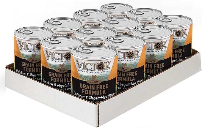VICTOR Super Premium Dog Food – Chicken and Vegetables Stew Cuts in Gravy – Grain Free Canned Wet Adult Dog Food – Nutrient Rich, Ideal Kibble Topper or Standalone Meal – All Breeds, 12 x 13.2oz Cans
