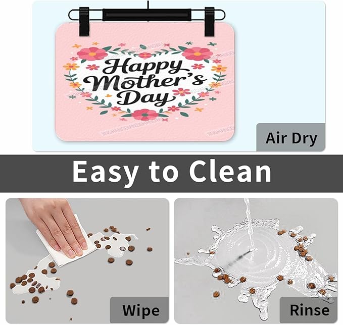 Pet Feeding Mat for Dogs Cats Happy Mother's Day Floral Gift for Mom ES Absorbent Dog Food Mat Non-Slip Waterproof Placemat Quick Dry Pet Supplies Bowl Mats