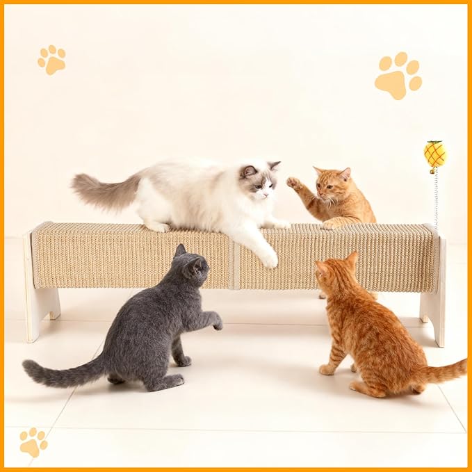 Horizontal Scratching Post, 30" Cat Scratching Post, Sisal Cat Scratch Pad Anti-Slip Strap Spring Toy, Protects Indoor Cat Furniture, Square