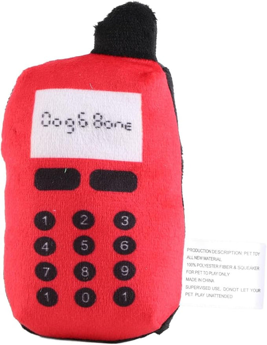 F&Yard Pet Chew Accessory Plush Phone Shape Squeaky Bite Item for Dogs and Cats, Soft Pet Play Supply (Red)