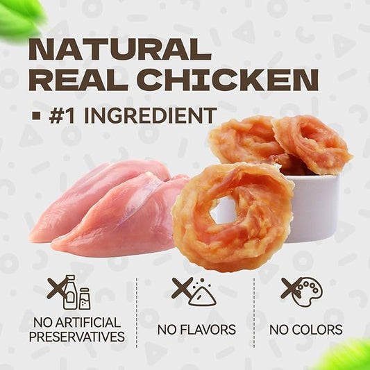 Chicken Rings Dog Treats, Natural Chicken Breast Jerky Rawhide-Free Soft Chews Healthy Dog Training Treats for Small Medium Large Breed 10.58oz