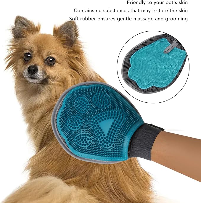 Pet Hair Remover Glove, Pet Grooming Gloves, Reusable Double Sided Cat Brushes Gloves, Efficient Silicone Dog Bathing Gloves, Deshedding Massage kit for Cats Dogs