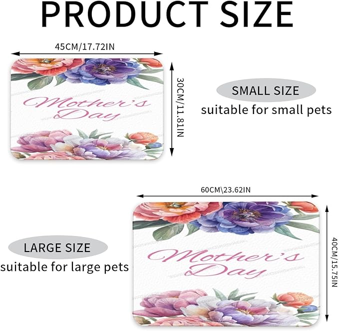 Dog Food Mats for Floors Happy Mother's Day Floral Gift Mom Lc Absorbent Pet Cat Food Mat Quick Dry Dog Bowl Mats for Water Pet Supplies 18X12In