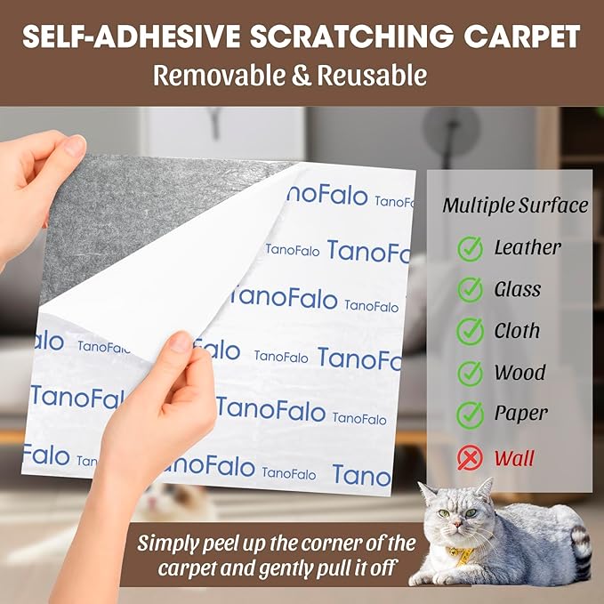 Cat Scratching Mat, 100"x16" Self-Adhesive Carpet Mat Trimmable Replacement for Cat Tree, Cat Wall Shelves, Cat Scratching Post, TanoFalo DIY Couch Furniture Protector (Dark Gray)