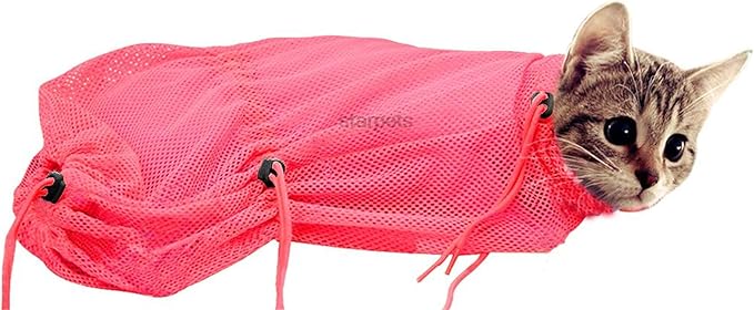 SOCHII New Mesh Cat Grooming Bathing Bag No Scratching Biting Restraint for Bathing Nail Trimming Injecting Examing Pink M
