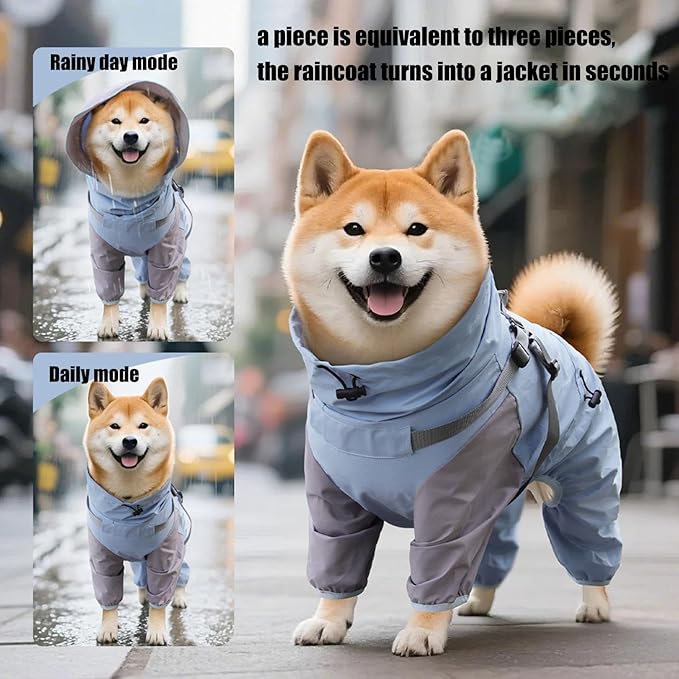 Raincoat for Dogs - Waterproof Poncho with Hood,Breathable Rain Jacket for Medium Dog - for Daily Walking Training Travel Shopping Camping Adventure