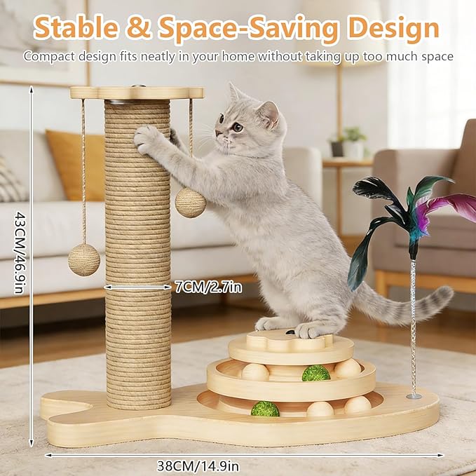 Cat Scratching Post,Cat Scratcher Kitten Toys for Indoor,16.92" Tall Scratching Post for Cats with Dangling Ball,Cats Scratch Post Interactive Toy for Kittens Adults Cats