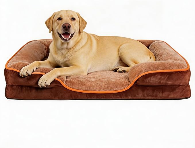 NEWBULIG 42x32 Inch Orthopedic Dog Bed Large Sized, Dog Couch/Sofa Bed with Washable Cover, Waterproof, Memory Foam, Soft Fluffy Surface
