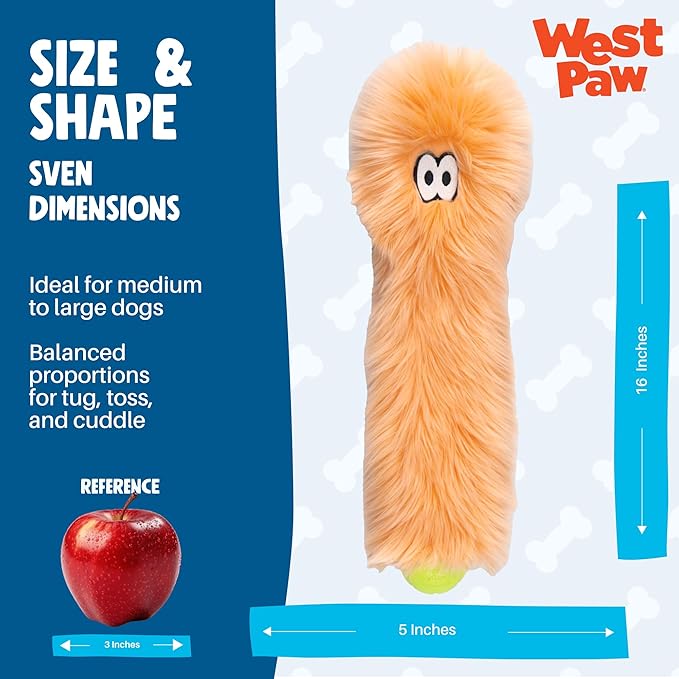 WEST PAW Rowdies Sven Durable Plush Dog Toy with HardyTex Reinforced Seams Squeaker - Soft Plush Exterior Hand Sewn by Skilled Artisans and Made in USA for Dogs - Citrus