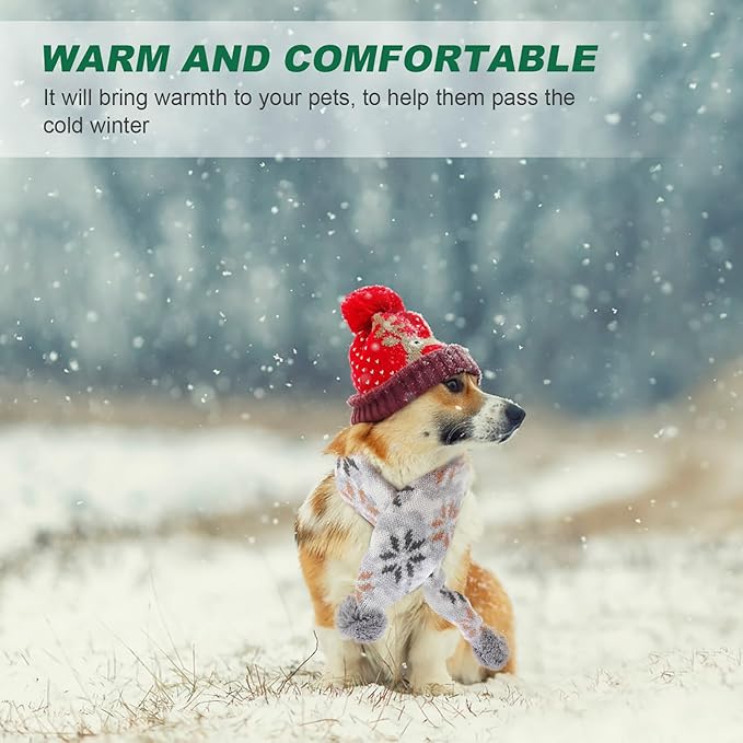 Happyyami Pet Dog Hat and Scarf Set Christmas Knitted Warm Snowflake Pattern Gray Scarf and Cap L Size for Holiday Pet Costume Supplies