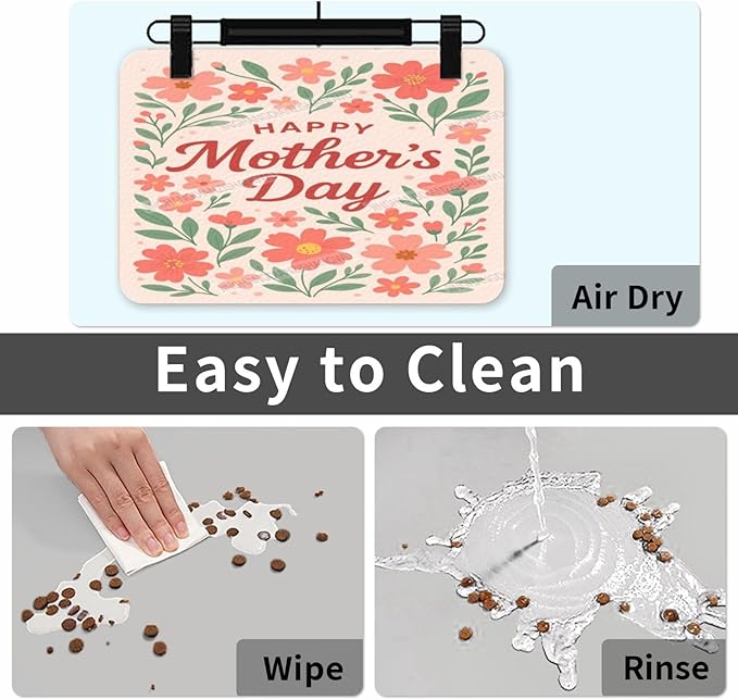 Dog Food Mat Dog Mat for Food and Water 24x16In Happy Mother's Day Floral Gift Mom Eo No Stains Cat Pet Feeding Mats Water Bowl for Messy Drinkers