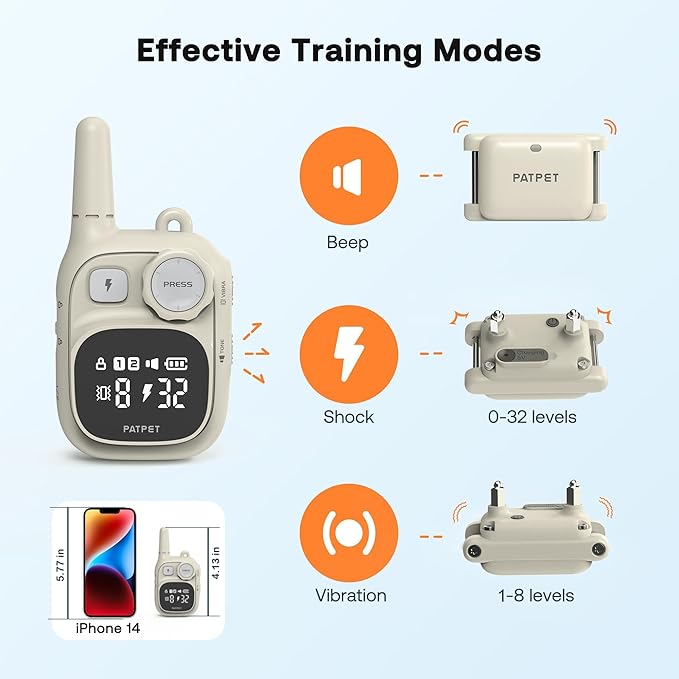 PATPET Dog Training Collar - IPX7 Waterproof Static Collar for 8-100lbs Small Medium Large Dogs, 1800ft Rechargeable Dog Trainer, 3 Safe Modes
